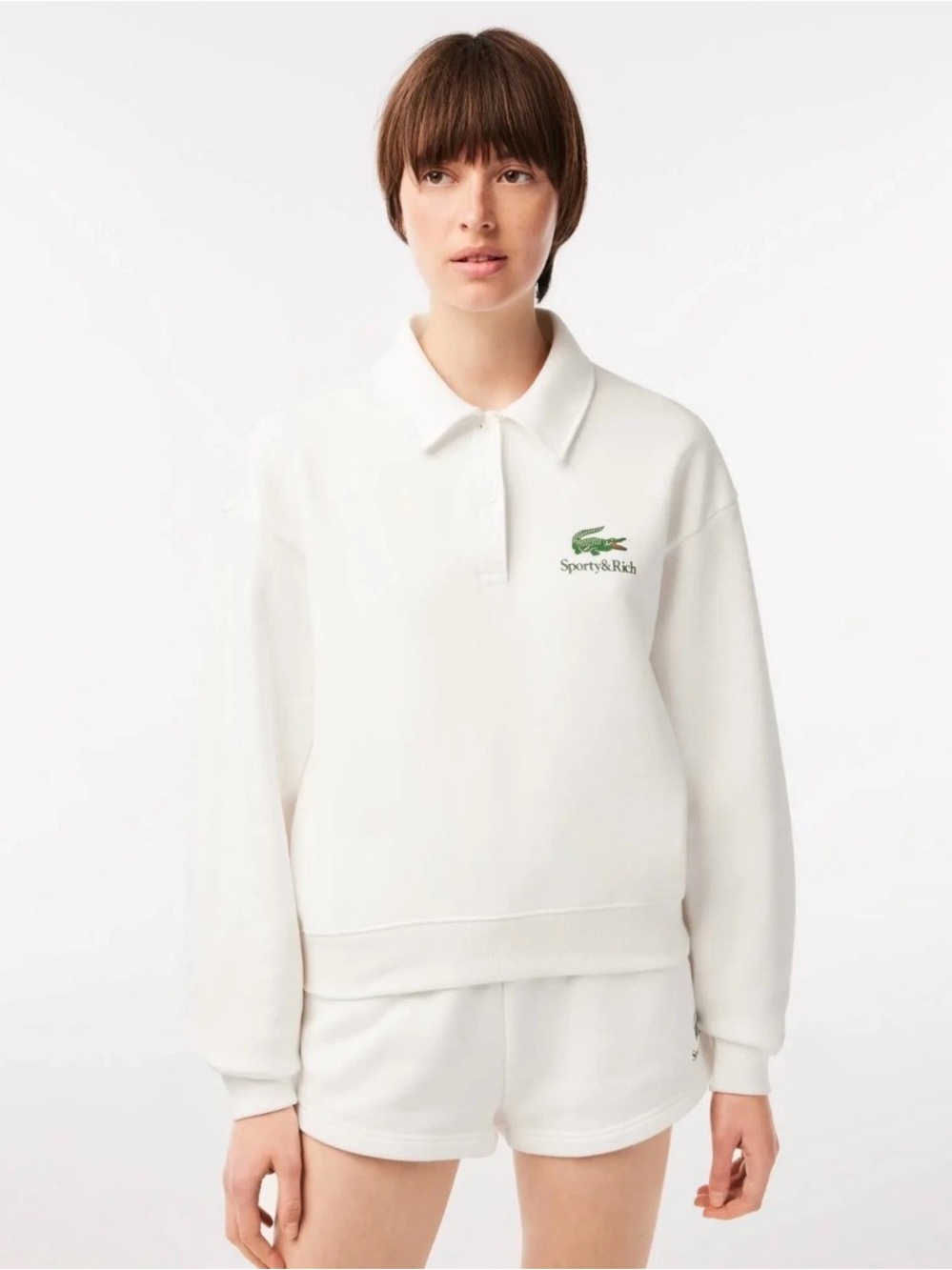 Lacoste Sporty & Rich White Polo-Collar Sweatshirt Size XS/34